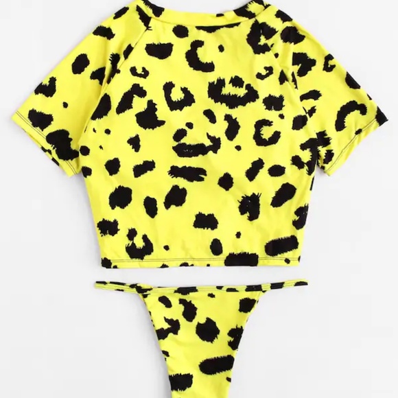 Leopard Tankini Set Knot Front Short Sleeve - Picture 2 of 6